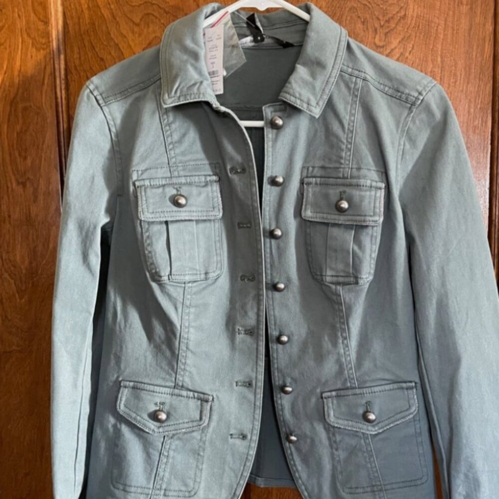 White House Black Market Cropped Pret Twill Army Green Jacket
